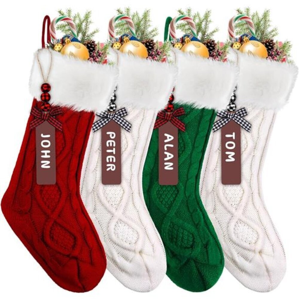 4PACK Christmas Stockings,18Inches Large Cable Knitted Stocking